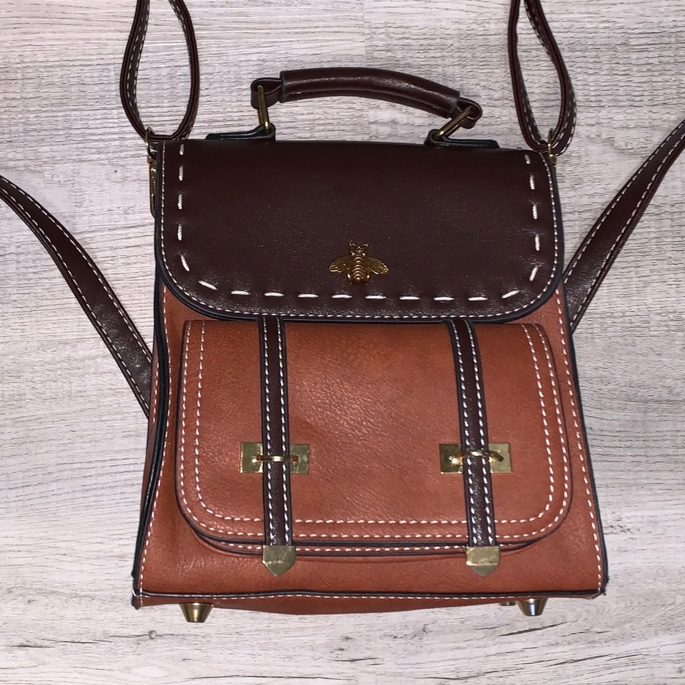Brown leather backpack purse